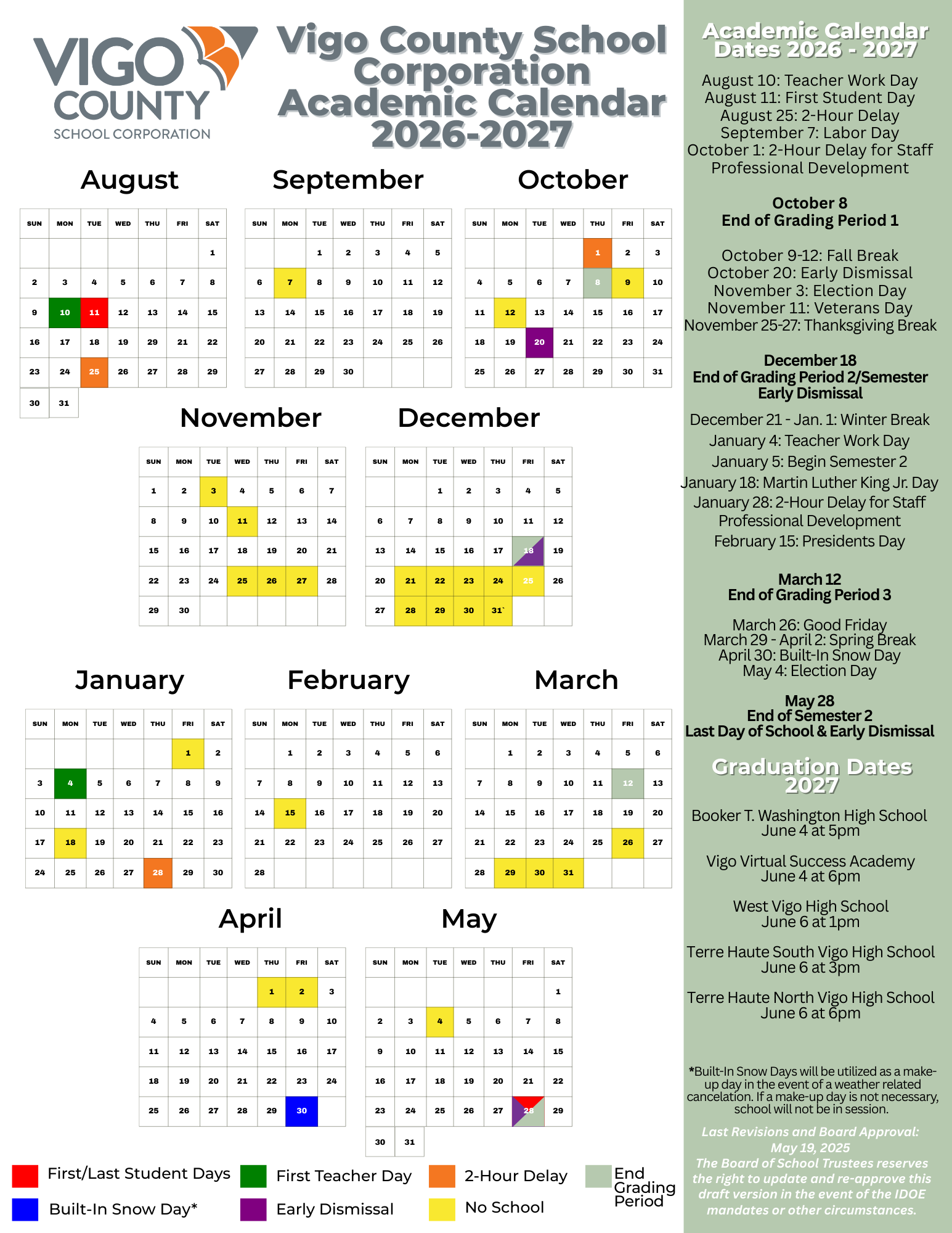 VCSC 2026-2027 Corporation Calendar